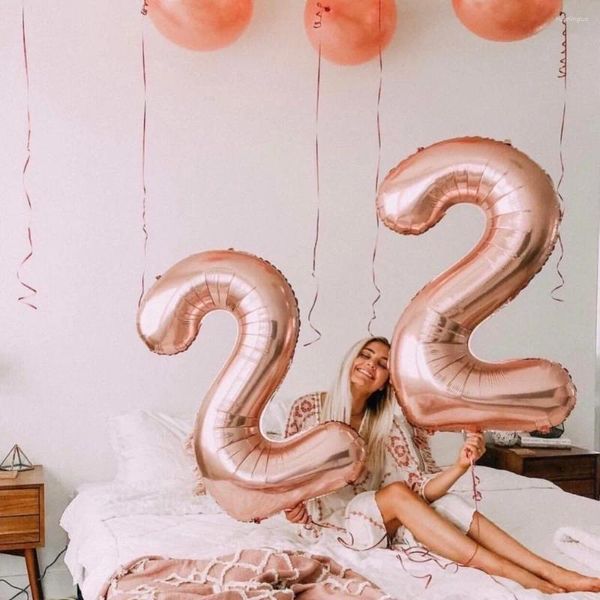 Decorazione per feste 2 pezzi/lotto di grandi dimensioni 40 pollici rosa oro rosa rossa foglio rosso 22 numeri palloncini per adulti 22 ° compleanno Anniversario dell'anniversario di elio globos