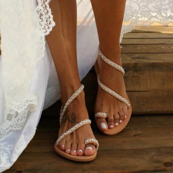 Lässige Schuhe Sandalen für Frauen sexy Damen flache Frau Süße böhmische Sandals Sommer Flip Flops Strand Hochzeit Braut Mode 2024