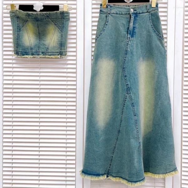 Юбки винтажные модные наборы джинсовых юбков для женщин с бахромой без рукавов.