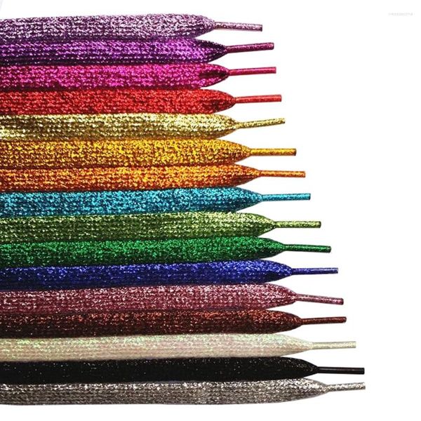 Parti di scarpe 115 cm Long Sparkle Metallic Color Shoelaces Bling Laces Stringhe Flat Strings
