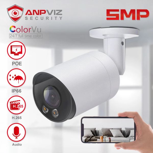 Sistem ANPVIZ 5MP POE Colorvu IP Kamera Yıldız Işığı Güvenliği Bullet CCTV Kamera 30m IR DURUM MİK IP66 H.265 Danale
