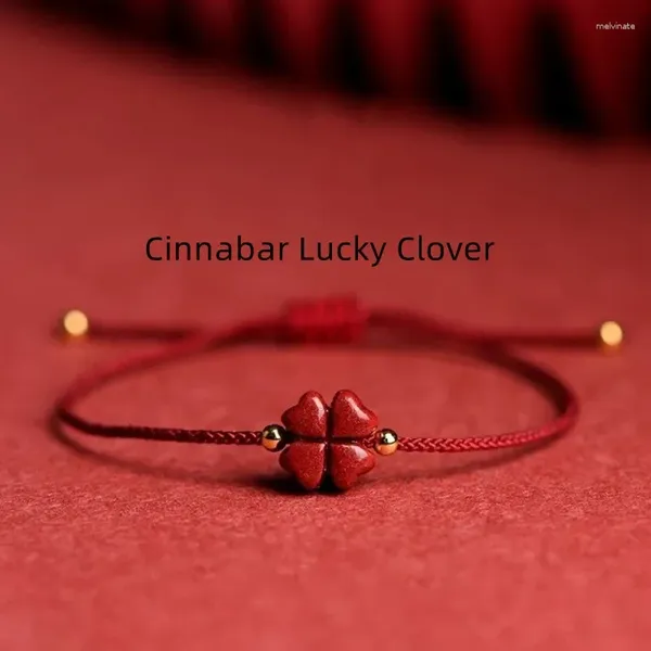 Charme Armbänder handgefertigtes rotes Seil Lucky Clover Armband Naturlila Perlen Frauen Männer Paar verstellbare Armreifen fallen