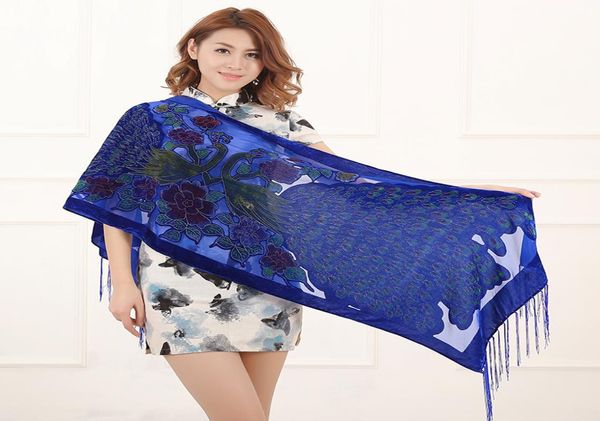 US UK Peacock Print Velvet Shawl Женщины зимняя осенняя шарф модная пашмина Высококачественные пончо для женских рождественских подарков1452476