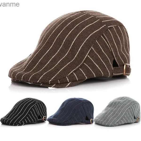 Kapaklar Şapkalar Bahar ve Sonbahar Bebek Şapkası Klasik Çizgili Bere Erkekler Pamuk Ayarlanabilir Çocuk Şapka Araba Etiketi Retro Çocuk Beret WX