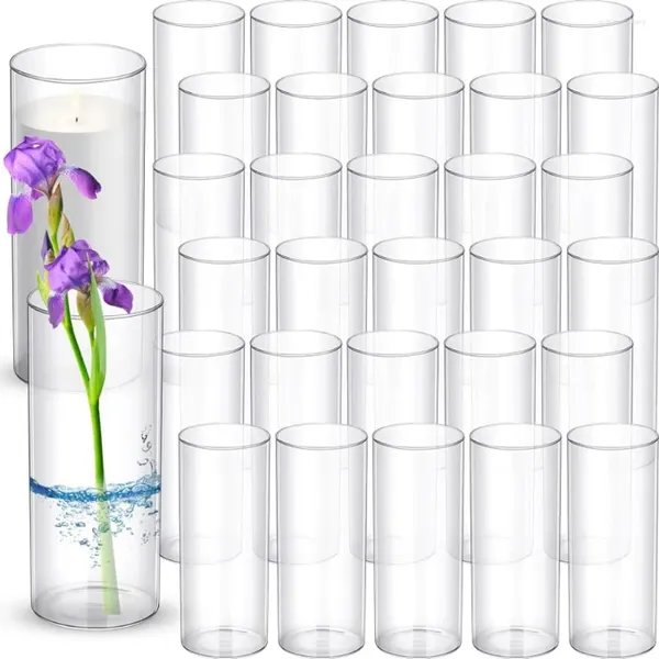 Vazolar 36 PCS Temiz Cam Silindir Toplu 10-INC Yüzen Mum Tutucular Düğün Masası yükü ücretsiz şişe için çiçek vazo