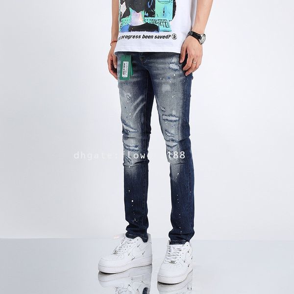 Jeans masculinos Segundo jeans quadrados jeans vermelhos personalizados Rivetes de shinestone bordados de tinta de moda de moda derramar calças masculinas magras d-s-q-2-di jeans