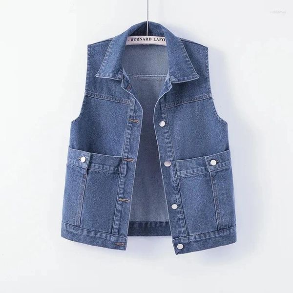 Frauenwesten 2024 Denim Vest Kurzfrühling Herbst Mode ärmellose Loose Jeans Mantel weibliche Weste gelegentlich Cowboy Ladies Tops