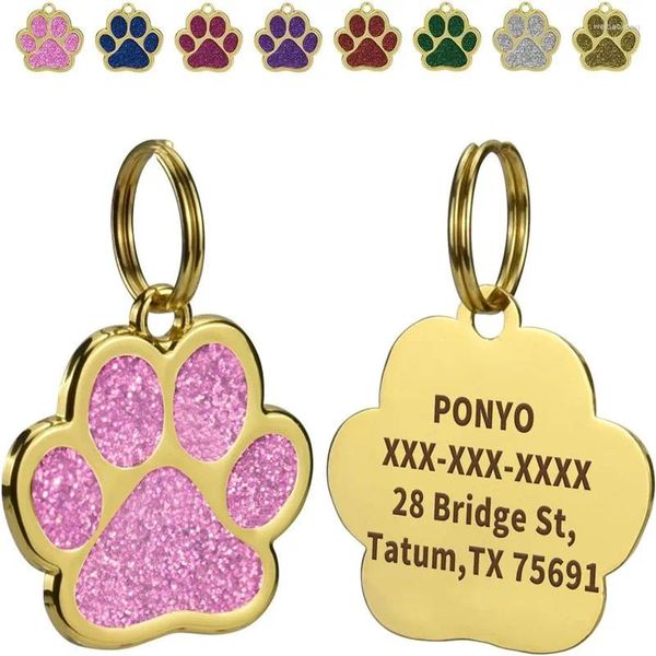 Hunde Tag Personalisierte Kragen Haustier ID benutzerdefinierte kostenlose gravierte Katzenpupfname Halskette Gold Glitter Anhänger Zubehör