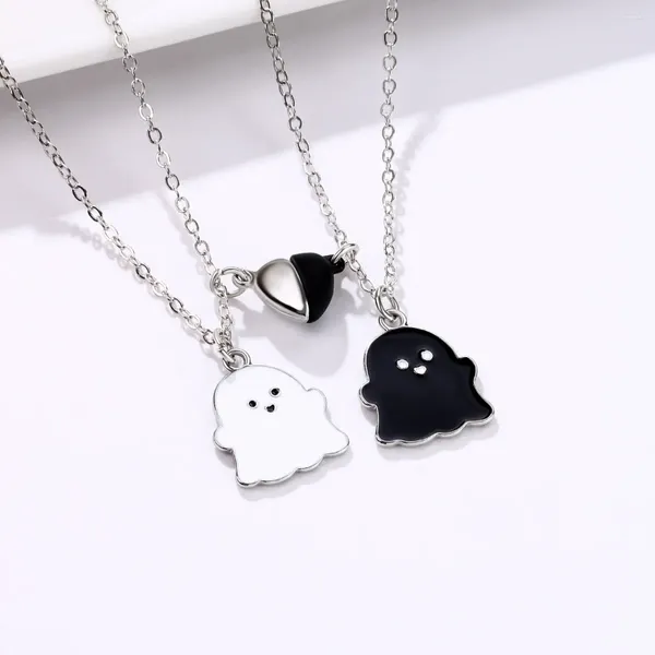 Collane a ciondolo 2pc simpatico cartone animato collana magneta fantasma per donne coreano di moda spirit clavicle catena bff friends gelirli coppia