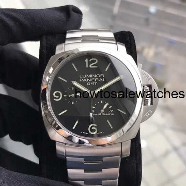 Business Army Watch Panerai Männliche Luminor 1950 Serie Automatisch mechanische Stahldatum Dual Time Zone Mobile Storage Titanium Metal Watch 44mm Schwarzes Disk Pam00347