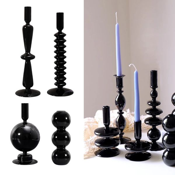 Titulares Black Retro Vidtleds Creative Home Wedding Party Candlelight Decoration Room de mesa de jantar Center Candlestick titular