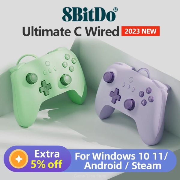 Topi 8bitdo Ultimate C Gamepad cablato con funzione turbo, vibrazione rumble, impugnatura migliorata compatibile per PC, Windows 10,11, PC a vapore