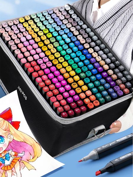 Pen 168 Farben Marker Stifte Set Doppelkopfbürsten Zeichnung Highlighter Ästhetic Professional Manga School Kunstzubehör Schreiberei