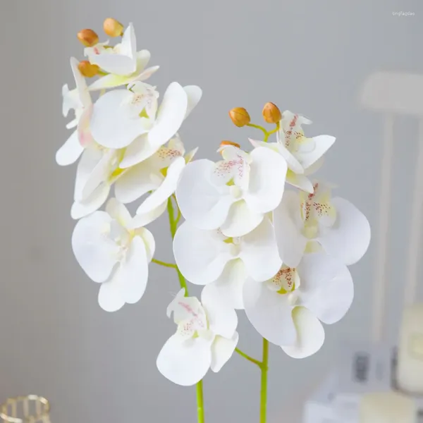 Flores decorativas 9 cabeçalhos de 92 cm de orquídea artificial de borboleta Silício Touch real Phalaenopsis Festival Festival Decoração de casamento para casa