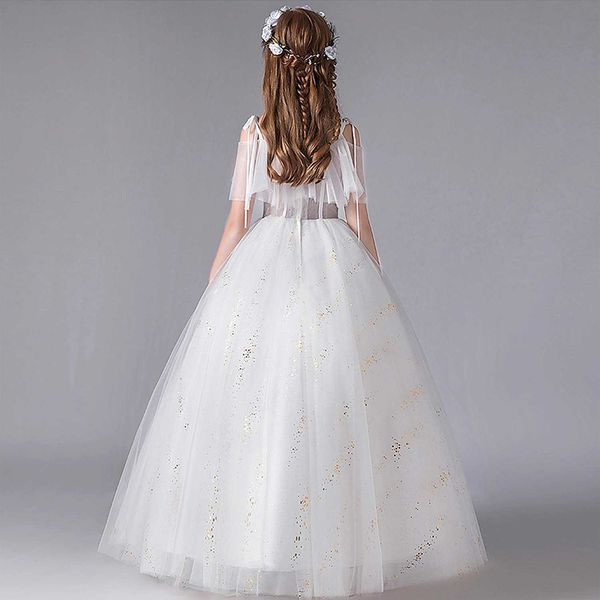 Vestidos de menina adolescente menina branca vestido longo para festa de casamento Floral Tule Kids Dress Primeira Comunhão para a Big Girl Elegant Princess Mesh vestidos