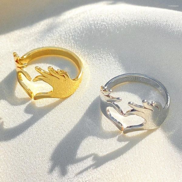 Ringas de cluster Fashion Double Hand Heart Love Hug casal Ring I You Forever para mulheres jóias femininas