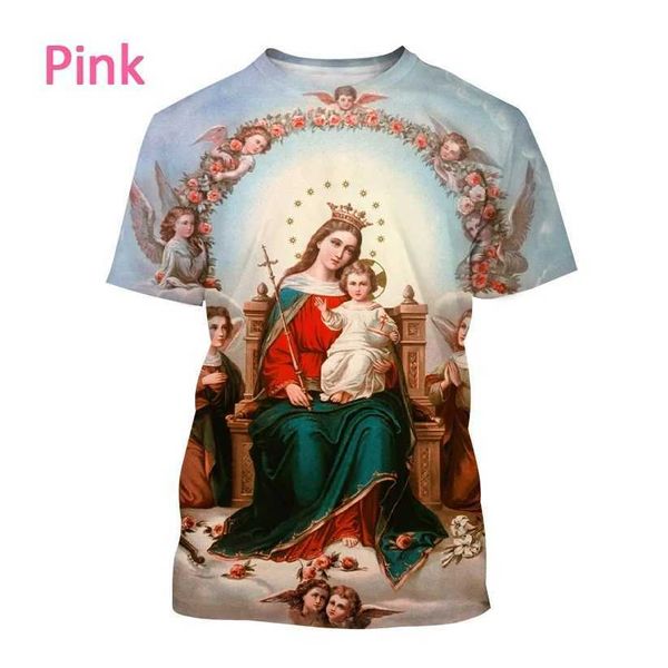 Herren T-Shirts Jungfrau Marys Mode Womens T-Shirt T-Shirt Summer Casual Mutter Gottes T-Shirts Crew Hals Kurzer Sled übergroß