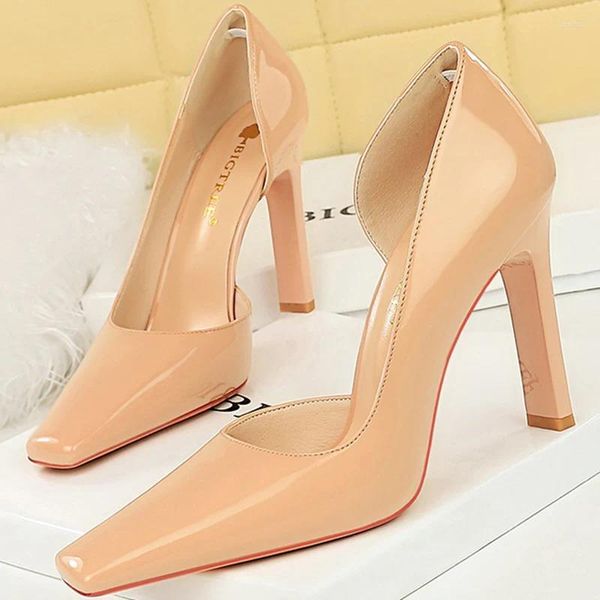 Vestido sapatos mulheres 11 cm de altura bombas bombas de casamento clássico escarpinas clássicas de couro brilhante lady lady nude vermelho de escritório de escritório da Borgonha