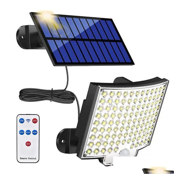 Solarwandleuchte 106LED Super helles Outdoor -Bewegungssensor LED -Gartenlampe Spotlight IP65 wasserdicht 4 Arbeitsablagerung Beleuchtung Dhuyg