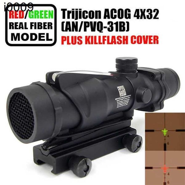 Original Trijicon Tactical ACOG 4x32 Ótula de fibra óptica com riflescopes de fibra vermelha/ verde real vêm com matar flash