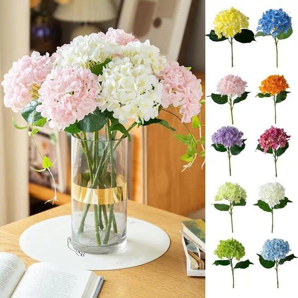 Flores decorativas de seda hidrangea artificial cabeças de flores com hastes diy para casamento de parede floral arranjo de guirlanda materiais feitos à mão