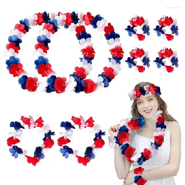 Flores decorativas Pacote de guirlanda branca e azul artificial de 8 incluem 2 anel de cabeça de coroa 4 mão celebra a coroação da sucessão do rei