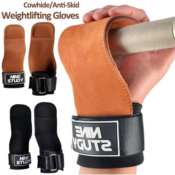 Luvas tiras de pulso para levantamento de peso de couro durável Antislip Antislip Suporte de aderência Pressionamento Pullup Pulp Fitness Protector