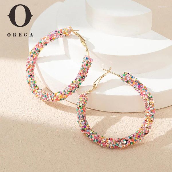 Hoop Ohrringe Obega süße Süßigkeiten Farbe für Frauen trendy große Größe Pink Golden Frauen Schmuck Geschenk 2024