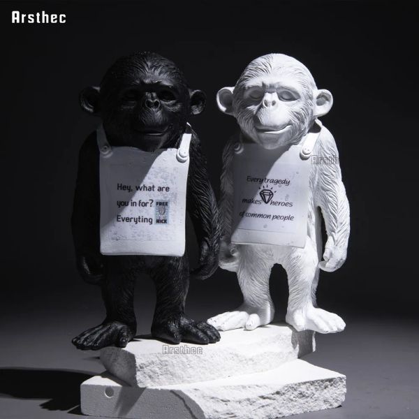 Скульптуры ArsThec Banksy Gorilla Strain Street Art Craft Sculpture Blackwhite Monkey Home