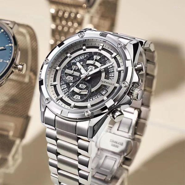 Avanadores de punho Mark Mark Fairwhale Quartz Assista a Men Wristwatch Multifuncional Business Classic Watches Calendário luminoso