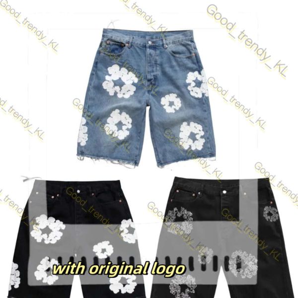 Jeans jeans shorts shorts shorts masculinos de luxo de luxo de alta qualidade orifícios retos impressão de flor estreita curta slim hip hop street calça preta roupas 737 788