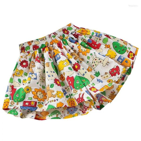 Shorts Summer Children's usando calças de saia de flor versátil fragmentadas de estilo fragmentado para garotas de festa de praia