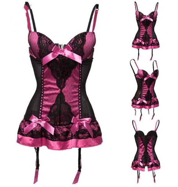 S Rose Red Satine Black Sete Up Bustier Corset Sexy Lingerie Plus Size Women Nightwear Cemise Fancy Thingwear206S3711574