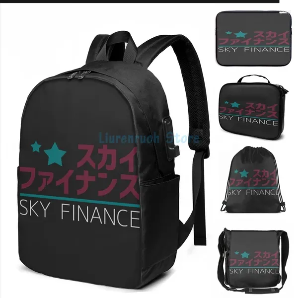 Rucksack lustiger Grafikdruck Sky Finance USB -Ladung Männer Schultaschen Frauen Bag Travel Laptop