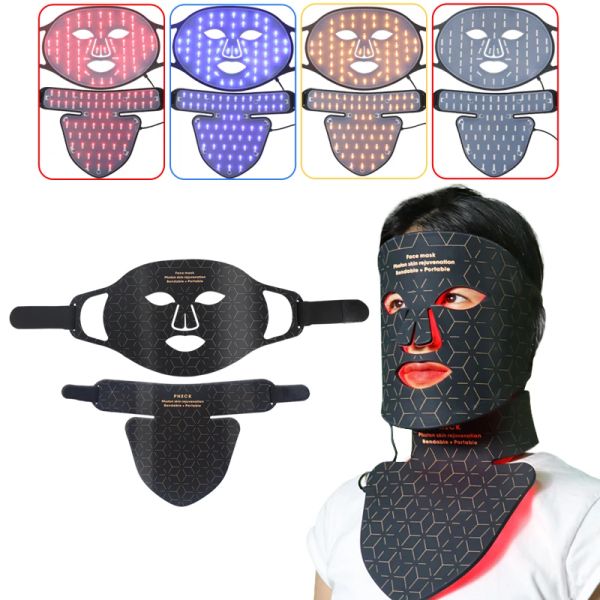 Álbums sem fio 3d silicone led face máscara de pescoço com 480 lâmpadas miçangas infravermelhas máscara de fóton rejuvenescimento de rejuvenescimento poros de contração