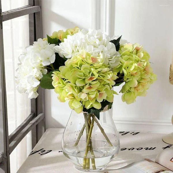 Flores decorativas 1 PCS elegante Hydrangea artificial Creative DIY Bouquet de noiva com folhas Flores simples de simulação simples