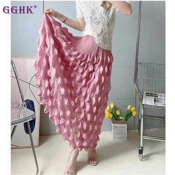 Gonne gghk miyake pieghetta 3d flower bubble gonna femmina estate nuova moda design originale galza casual da festa q240507