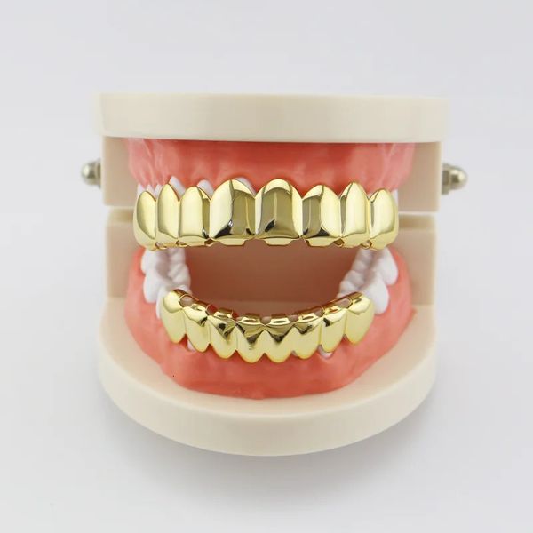 Ouro banhado 8 dente premium sólido 925 acabamento em ouro amarelo de prata esterlina -8 dente ou tampas/grades de fundo superior para os dentes 240418