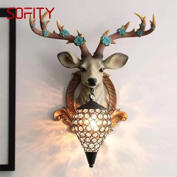Lâmpadas de parede Sofity Contemporary Deer Antlers Lâmpada Personalizada e Criativa Sala de estar do quarto do corredor da luz Decoração