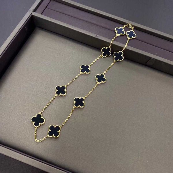 Designer Van 10 Blume Lucky Four Blattgras Ten Halskette V Gold verdickte Plattierung 18k Rose Natural Black Achate