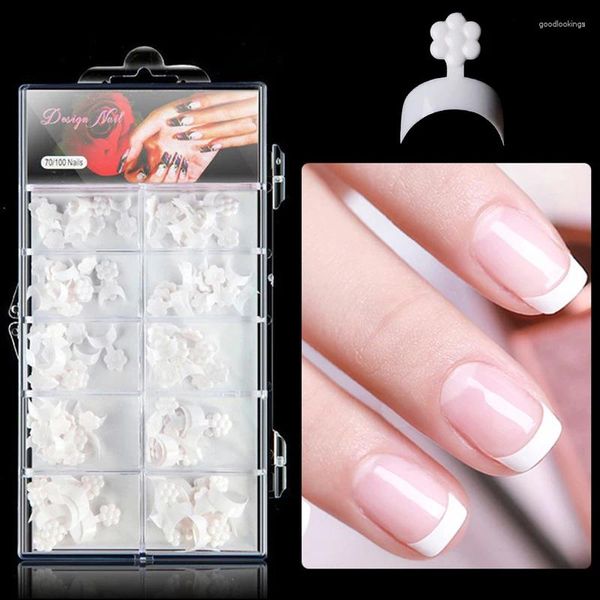 False Nails 100pcs Biancini francese per le nail art a mezza copertura acrilica corta artificiale per estensione strumenti di manicure