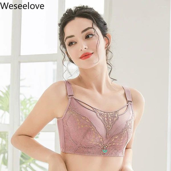 Bras Weseelove Plus size per donne Copertura completa Push Up Bra Sexy Lace Bralette C D E Cup Lingerie sottile di colore chiaro X34-2