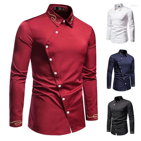 Camicie casual maschile 2024 Euro Size Trendy ricamato da camicia a maniche lunghe asimmetriche abiti di lusso di alta qualità occidentale