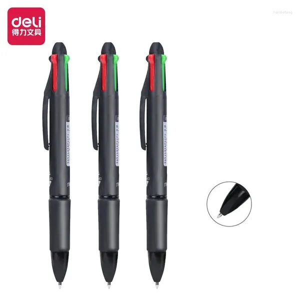 Deli Four Color Switching Simple Purpoint Pen 0,7 мм Head Stuction Office Procempting Exam Exam Exam 12 шт.