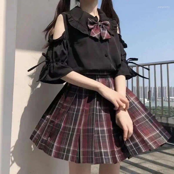 Abbigliamento etnico lolita in stile bambolo collo jk uniforme manica a flaare interno spalla camicia corta ragazza carina top