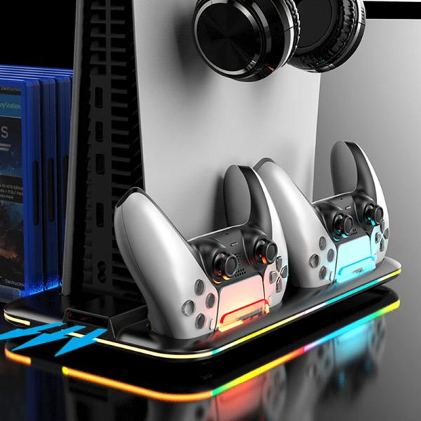 Joysticks PS5 Stand und Kühlstation mit Dual Controller -Ladestation für PlayStation 5 Konsole -Headsethalter 3 USB -Hub -Medien