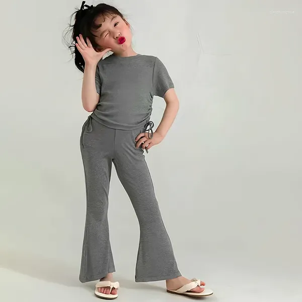 Giyim setleri çocuk kızları gündelik takım elbise şık yaz nefes alabilen yuvarlak yaka Koreli versiyon çocuklar elastik bel pantolon