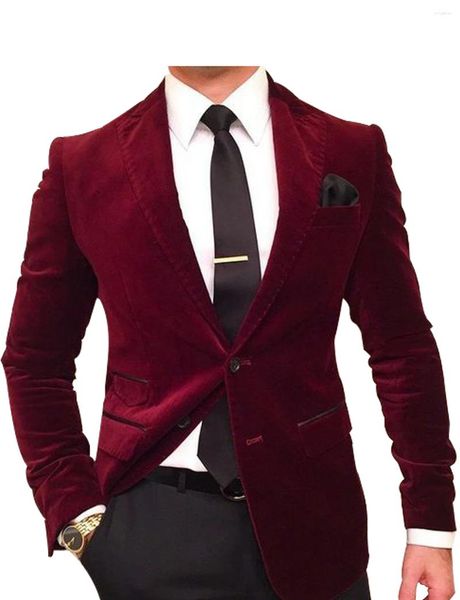 Ternos masculinos Blazer Velvet Dois botões Jantar de negócios de lapela de lapela