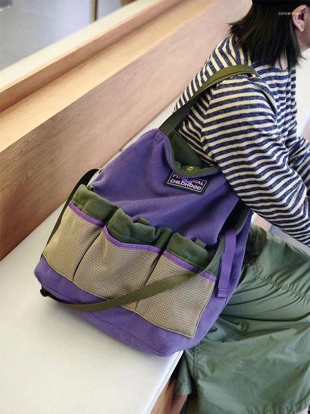 Drawstring Koreli Orijinal Marka Tasarımcı Çanta Moda Multi Cep Büyük Kapasiteli Peluş Pleece Omuz Y2K Alışverişli Crossbody