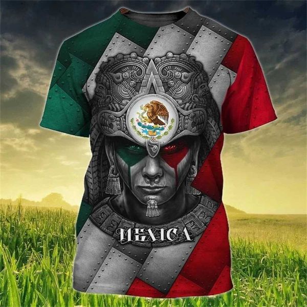 Erkek Tişörtler Meksika Ulusal Bayrak Baskı Erkekler Tişört Moda 3d Kartal Desen Kısa SLVE Büyük boy tişört gündelik o yaka t spor giyim t240505